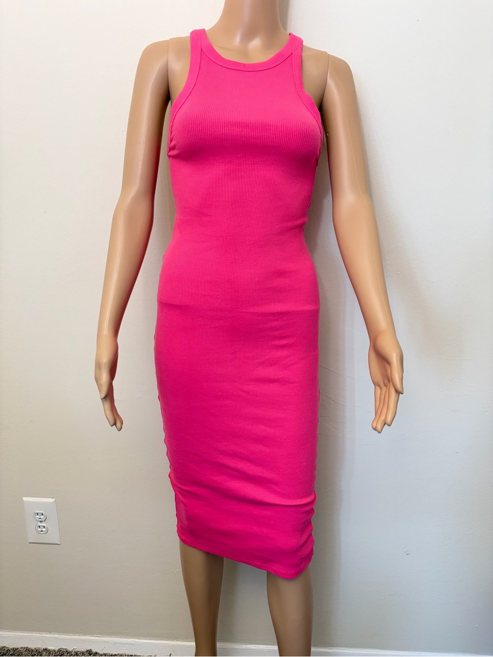Zara Hot Pink Ribbed Sleeveless Ribbed Midi Bodycon Dress